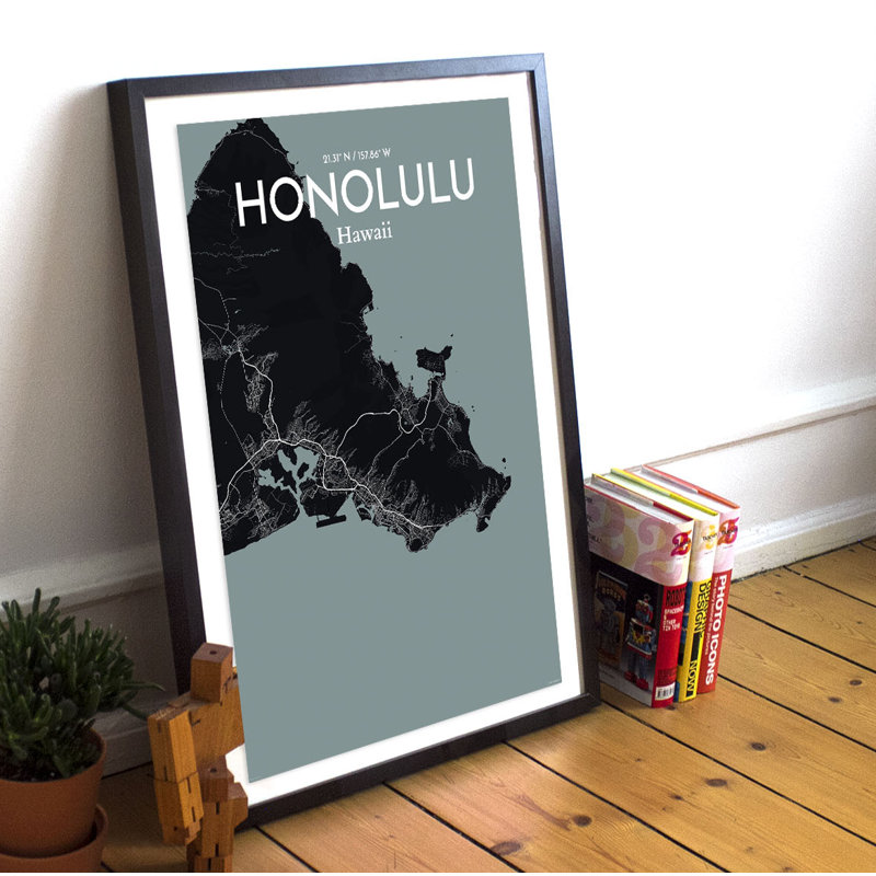 Honolulu City Map 1 Piece Wall Art, 91.4cm H x 61cm W x 0.13cm D