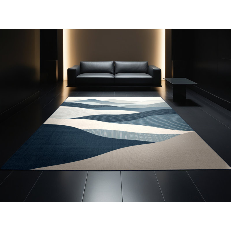 Tapis beige et bleu marine moderne et contemporain lavable à la machine Bensonhurst, 2 x 5
