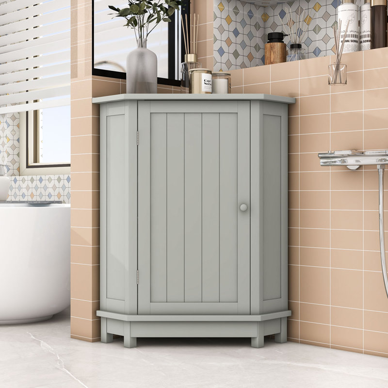 Triangle Corner Storage Cabinet with Adjustable Interior Shelves, Gray