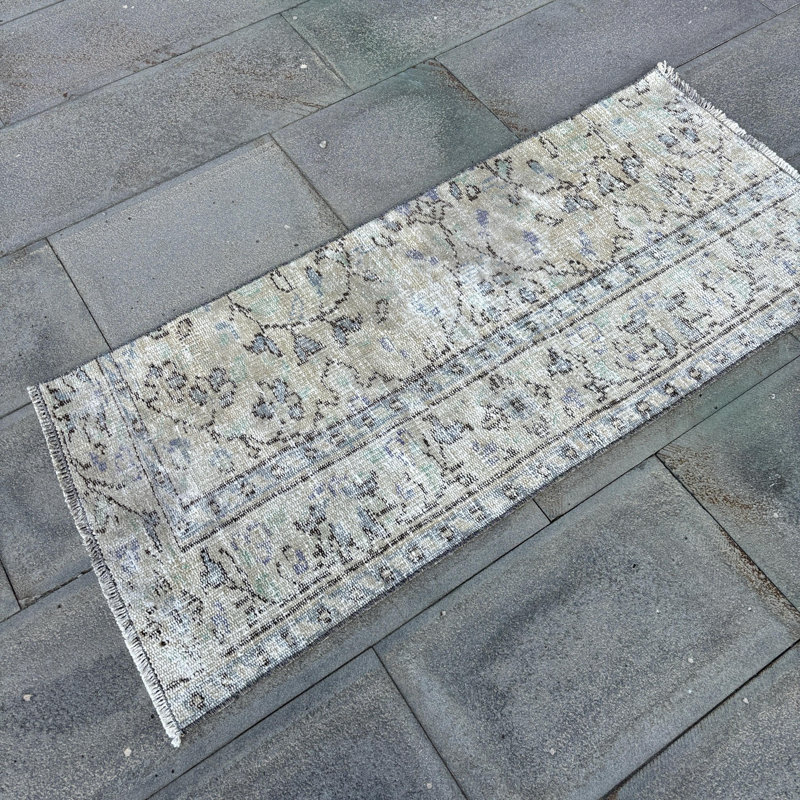 Vintage Handwoven Turkish Oushak Door Mat Rug in Beige for Interior Design Purpose