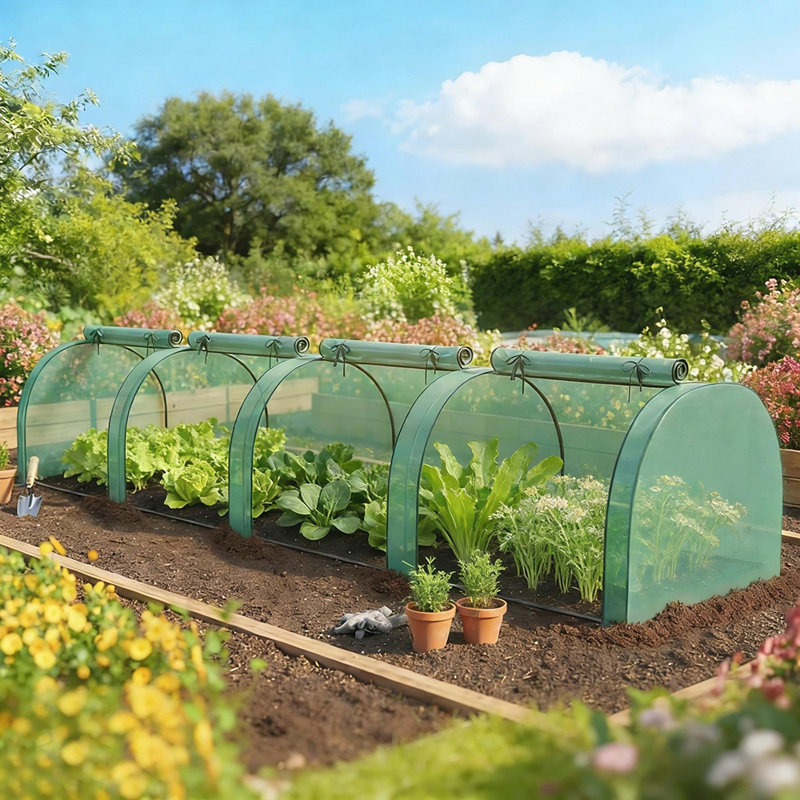 Low Design Mini Greenhouse with Four Large Doors and PE Cover for Easy Plant Care and Ventilation, Green