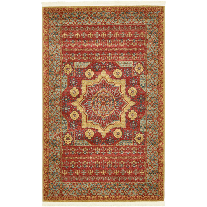 Tapis oriental rouge Ophelia, Rectangle 3 pi 3 po x 5 pi 3 po