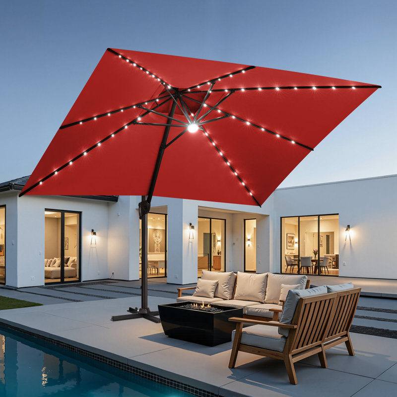 Parasol en porte-à-faux 13 pi 10 pi avec lumières DEL, base lestée non inclus, Rouge