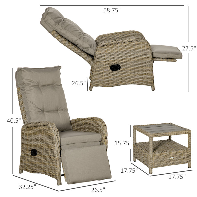Ensemble de chaises longues inclinables 32,25 po avec coussins