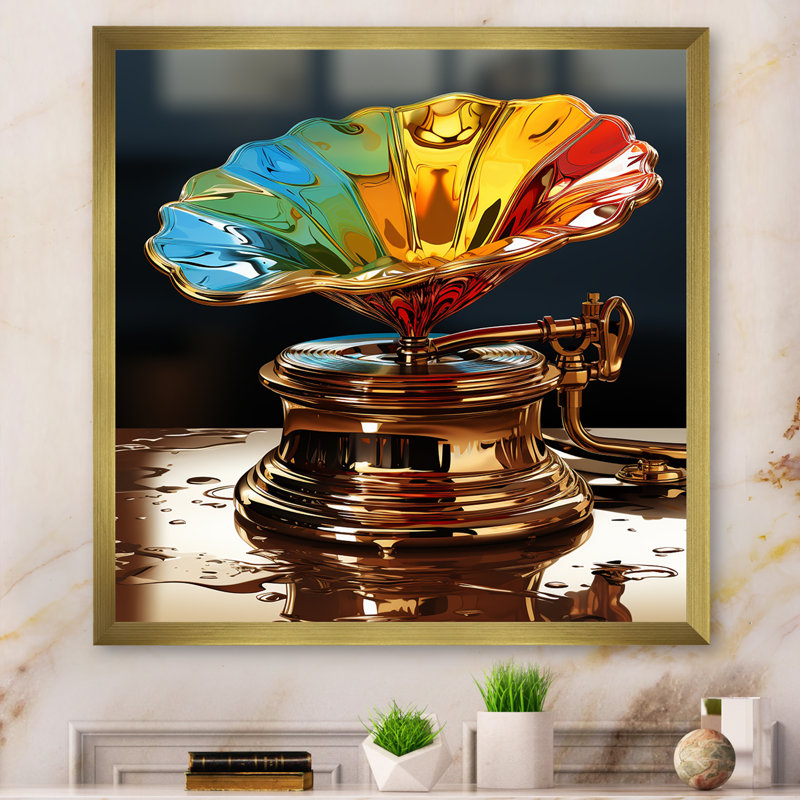 Colorful Phonograph Serenade - Phonographs, art mural, H 36 po x l 36 po x P 1,5 po, Cadre doré simple
