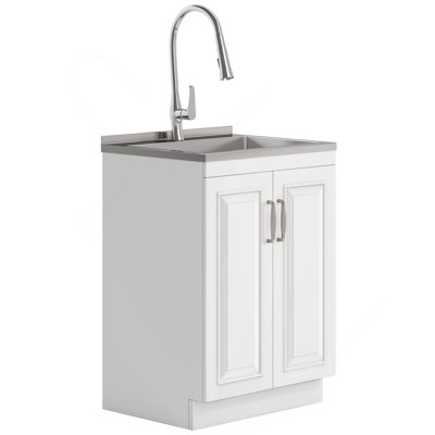 Darwin - Armoire de buanderie de luxe 24 "avec robinet coulissant et évier en acier inoxydable - Blanc