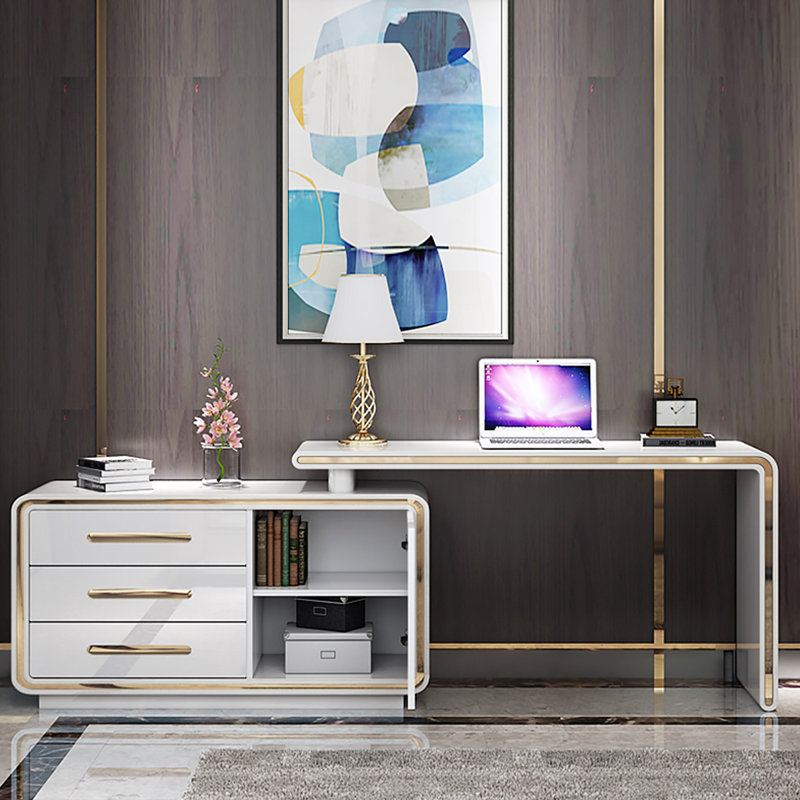 Bureau de luxe en L émaillé pour ordinateurs de bureau, H 29,92 po x l 47,24 po x P 47,24 po