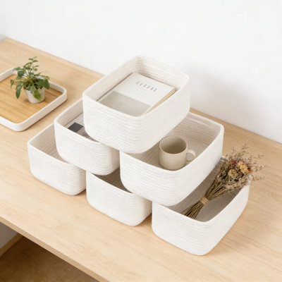 Paquet de 6 paniers de rangement tissés pour étagères et rangement, bacs décoratifs en coton pour la maison, le bureau, le placard et l'armoire