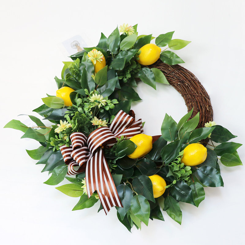 Couronne de citron artificielle faite à la main 20 pouces pour votre porte d'entrée Ansuma