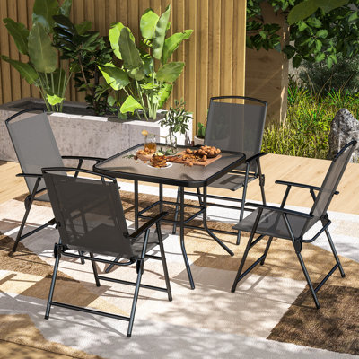 Ensemble repas de patio pour 4 personnes, ensemble repas d'extérieur avec chaises pliantes en filet