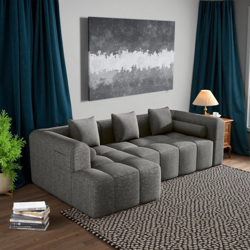 Canapé modulaire en chenille 101,2 po, Gris chenille