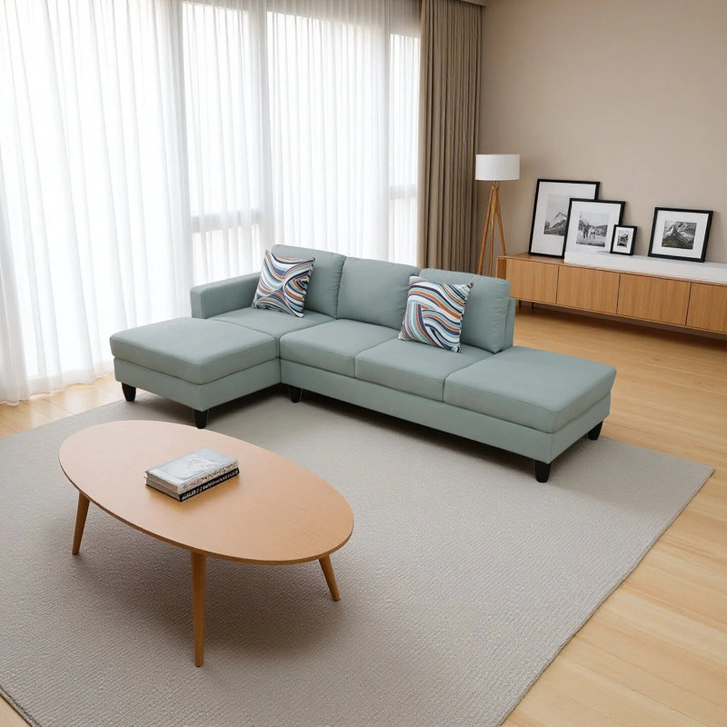 2-Piece Calico Sectional Sofa, Pale Green Fabric