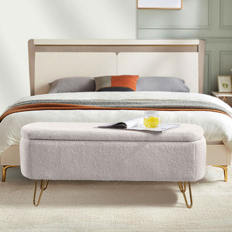 Lemmonds Faux Fur Upholstered Storage Bench, Ivory Fax Fur