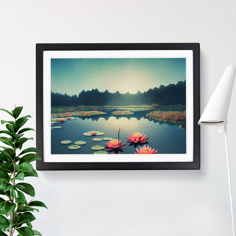 Sublime Water Lily Pond - Single Picture Frame Print, Black Framed, 46cm H x 64cm W x 2cm D
