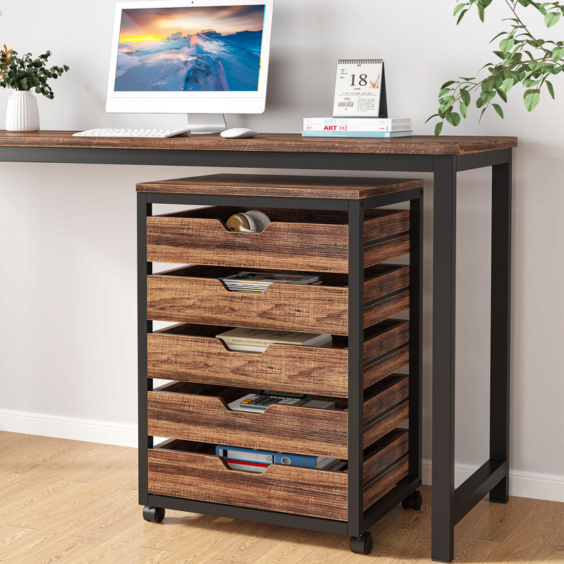 5-Drawer Wood File Cabinet, Brown/Black