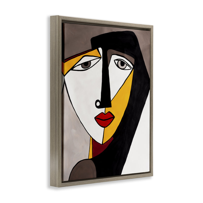 Art mural sur toile flottante cubiste à visage féminin par Ruth Fromstein, Cadre flottant orme Montalcino, H 31 po x l 25 po