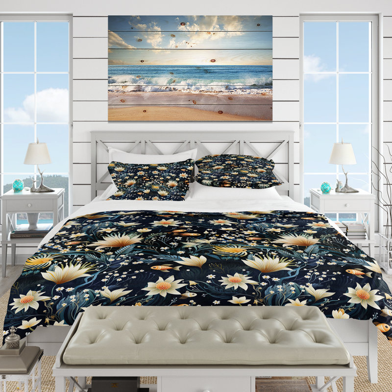 Fish Underwater Elegance Coastal Pattern - Coastal Duvet Cover Set, Housse de couette pour grand lit et 2 taies décor