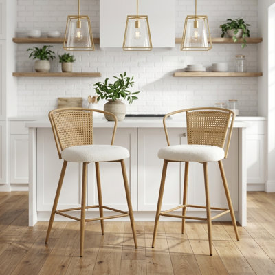 Ensemble de 2 tabourets de bar à hauteur de comptoir en rotin 27 po, chaises de bar en osier pour îlot de cuisine, beige, ensemble de 2
