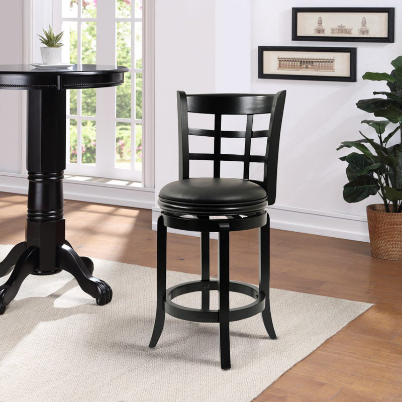 Swivel Upholstered Counter Stool with Solid Wood Frame, Counter Stool (24" Seat Height), Black, Black