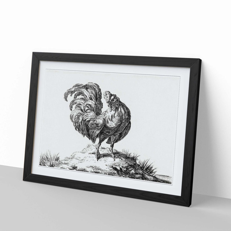 Sketch of a Rooster by Jean Bernard - Picture Frame Drawing Print, 48cm H x 65cm W x 2cm D, Black Framed