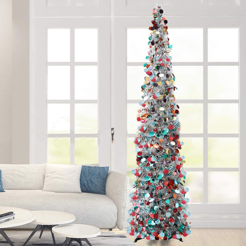 Arbre de Noël à paillettes Sequin, arbre de Noël artificiel de 5 pi, décorations pour Noël, foyer, décorations de fêtes, cadeaux pour la Saint-Valentin (couleur argent)