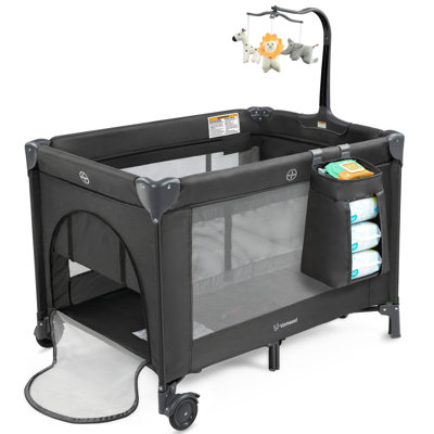 Parc pour bébé 3 en 1 avec berceau, barre à jouets et sac à dos pliable, portable