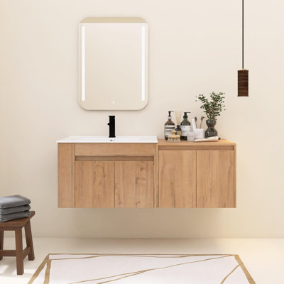 Ensemble de meuble-lavabo mural 54 po avec lavabo en céramique et portes à fermeture en douceur