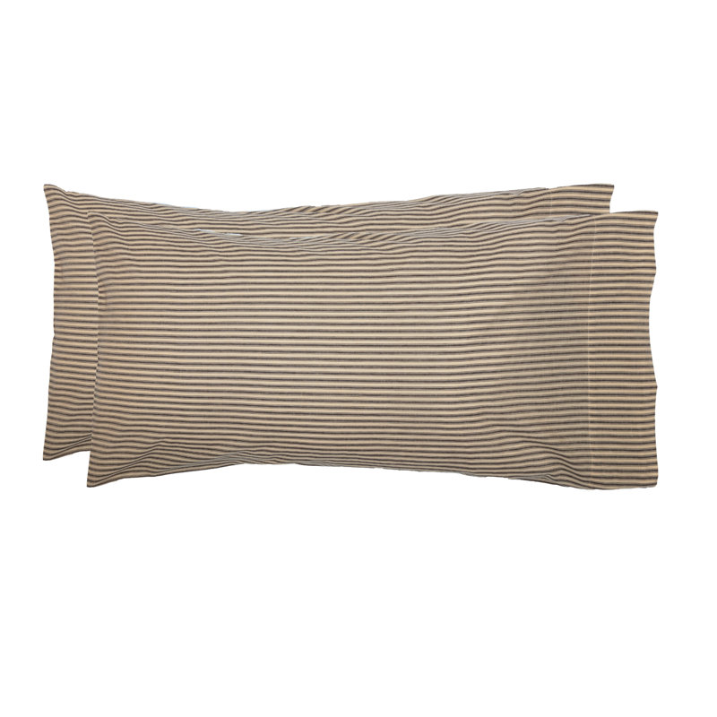 King Size Charcoal and Creme Cotton Striped Pillowcase Set