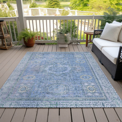 Tapis intérieur / extérieur bleu lavable à la machine