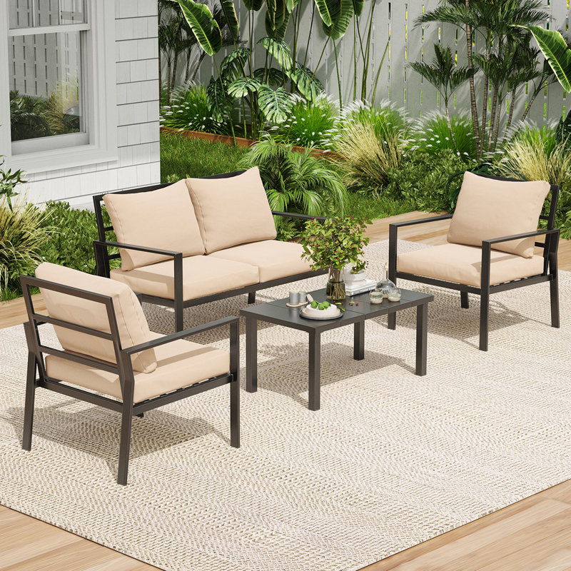 4 - Person Garden Lounge Set with Cushions, Beige