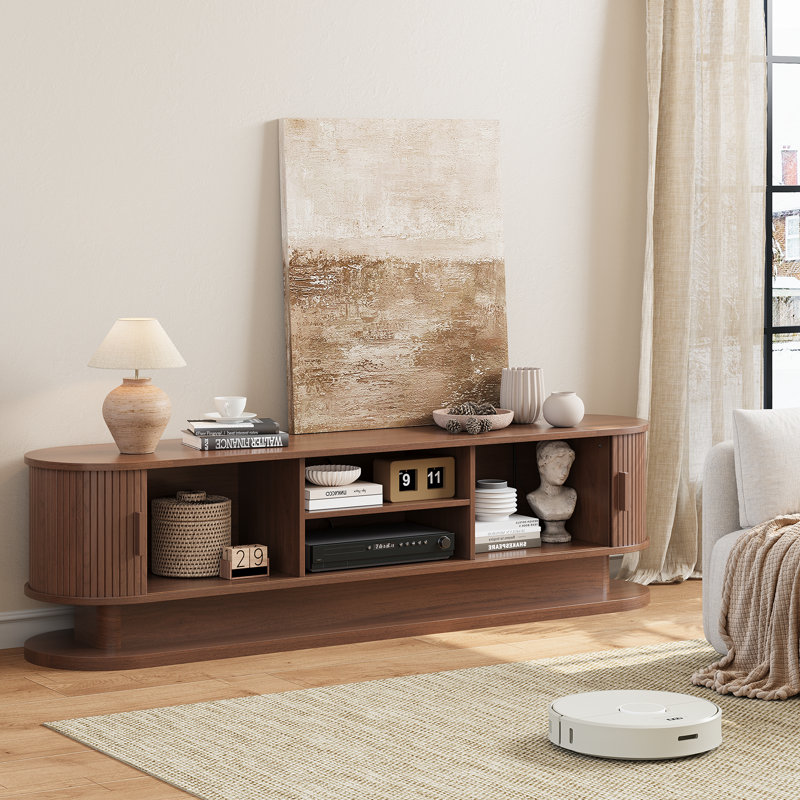 70 "TV Stand With LED Lights & Hidden Power Strip, Walnut