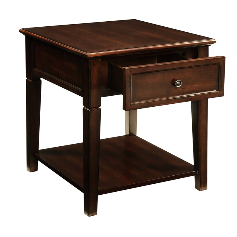 Table de bout en noyer synthétique avec rangement ouvert et tablette pratique