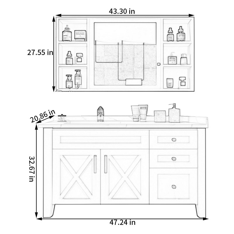 Armoire de salle de bain en bois massif de style américain