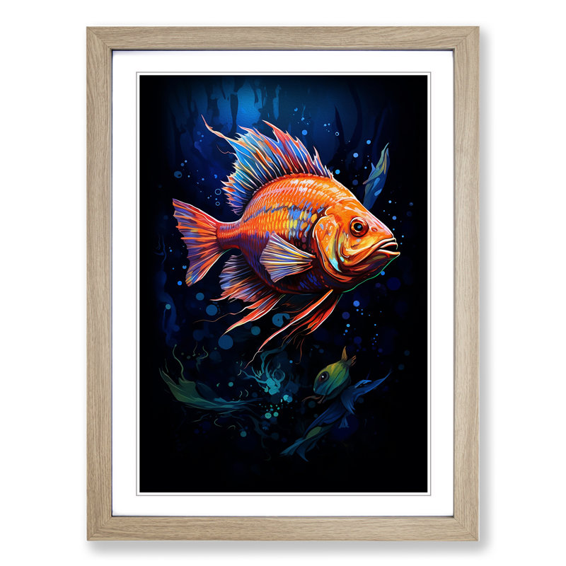Fish Digital - Framed Print, 34cm H x 25cm W, Oak Framed