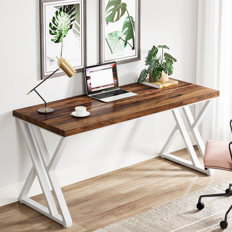Bureau d'écriture Bricen, Blanc, Noyer