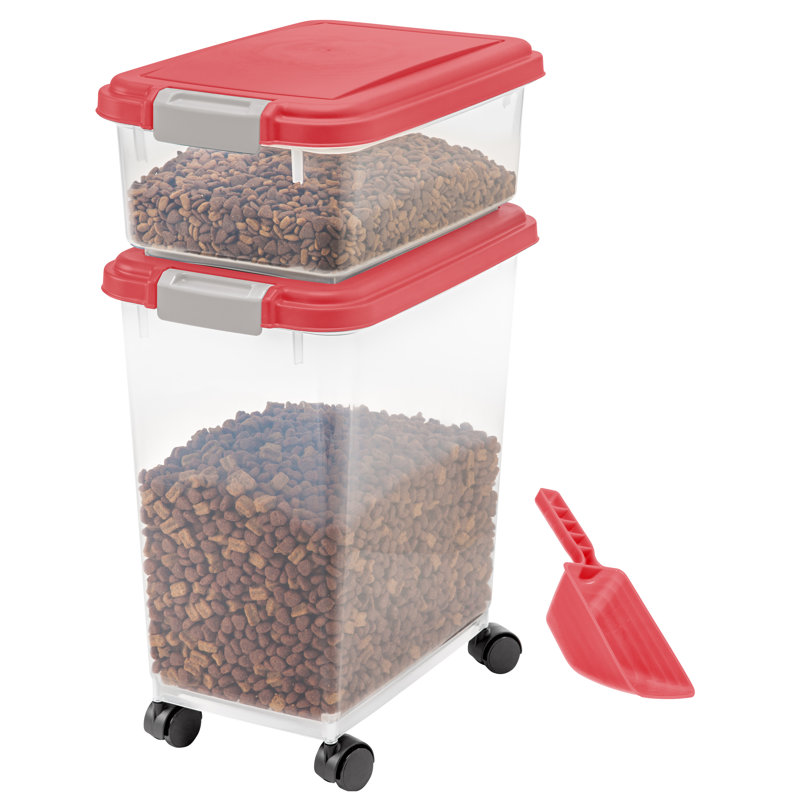 35 Lbs. WeatherPro Airtight Stackable Pet Food Storage Container Combo with Scoop & Treat Box, Garnet Red