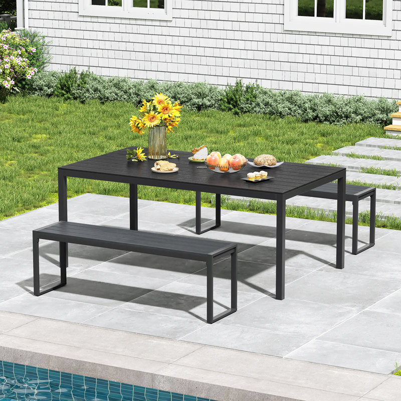Rectangular Patio Dining Set Wtin Benchs, Black