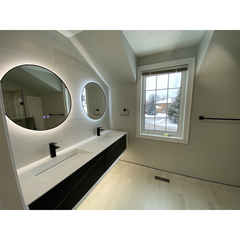 Miroir de salle de bain avec miroir à DEL 28 po Linkaa, Or brossé