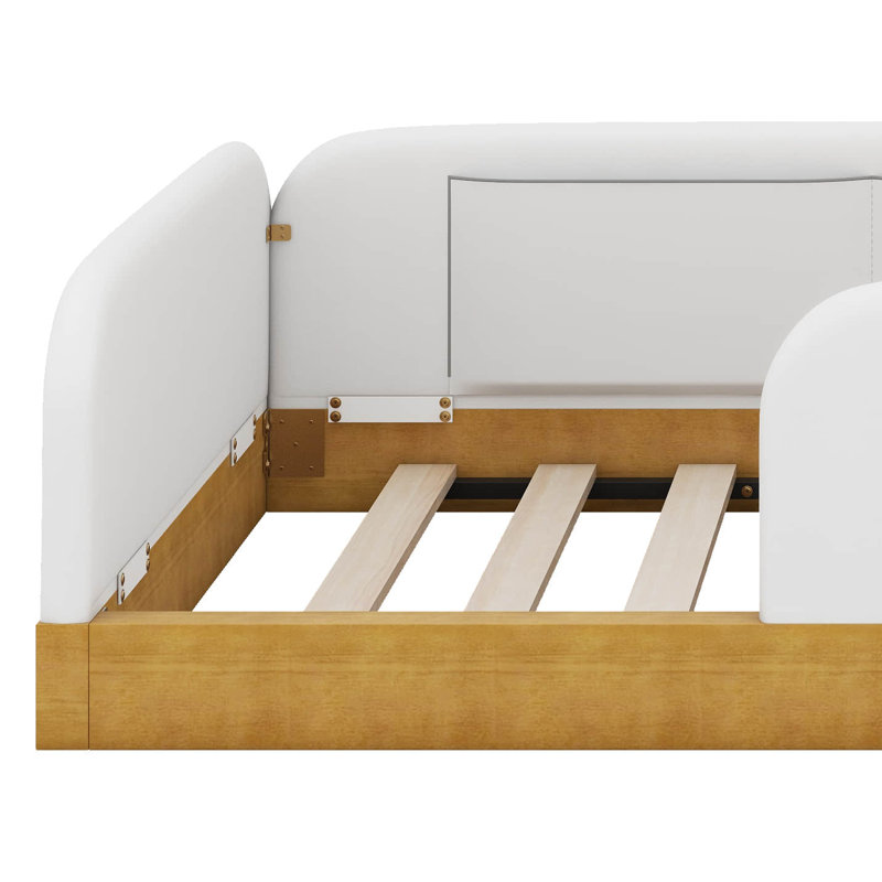 Lit simple au sol, lit plateforme tapissier en velours avec sacs de rangement latéraux et garde-corps pleine longueur, aucun sommier nécessaire
