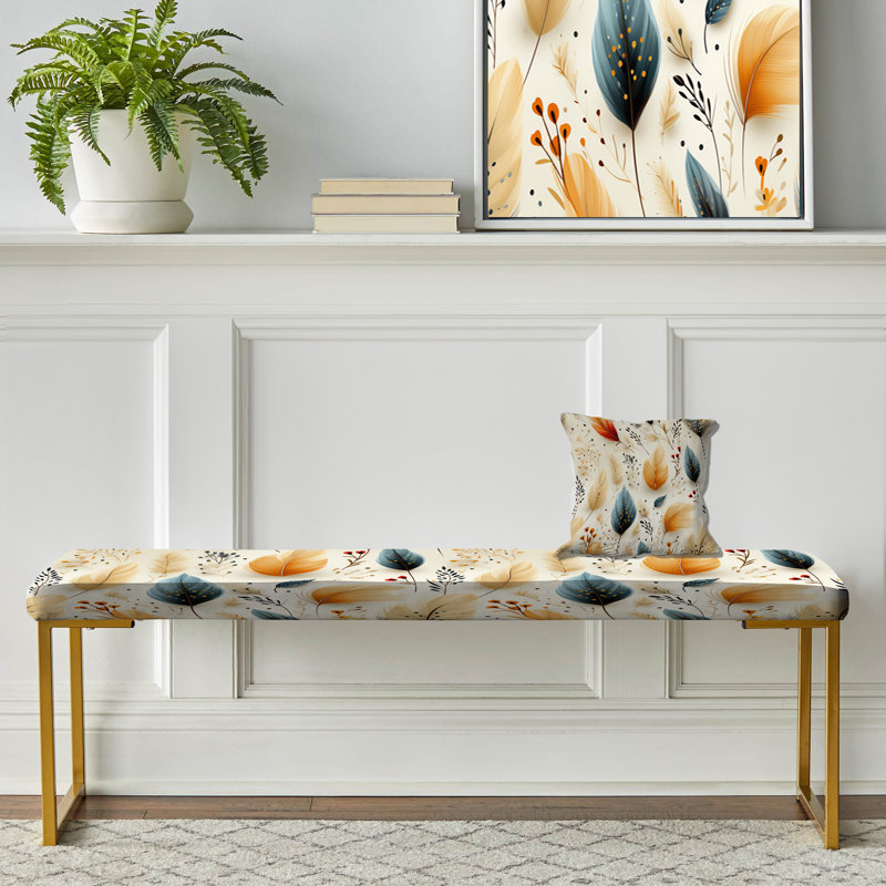 Plumes beiges neutres motif boho - banc rembourré or Boho