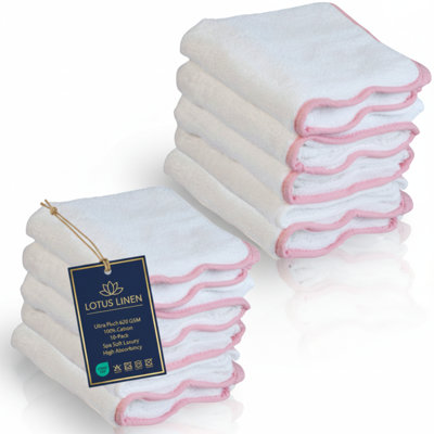 Luxury Cotton - Fluffy, Ultra Soft & Highly Absorbent Wash Cloth (10 Piece Set) - Scallop Piping