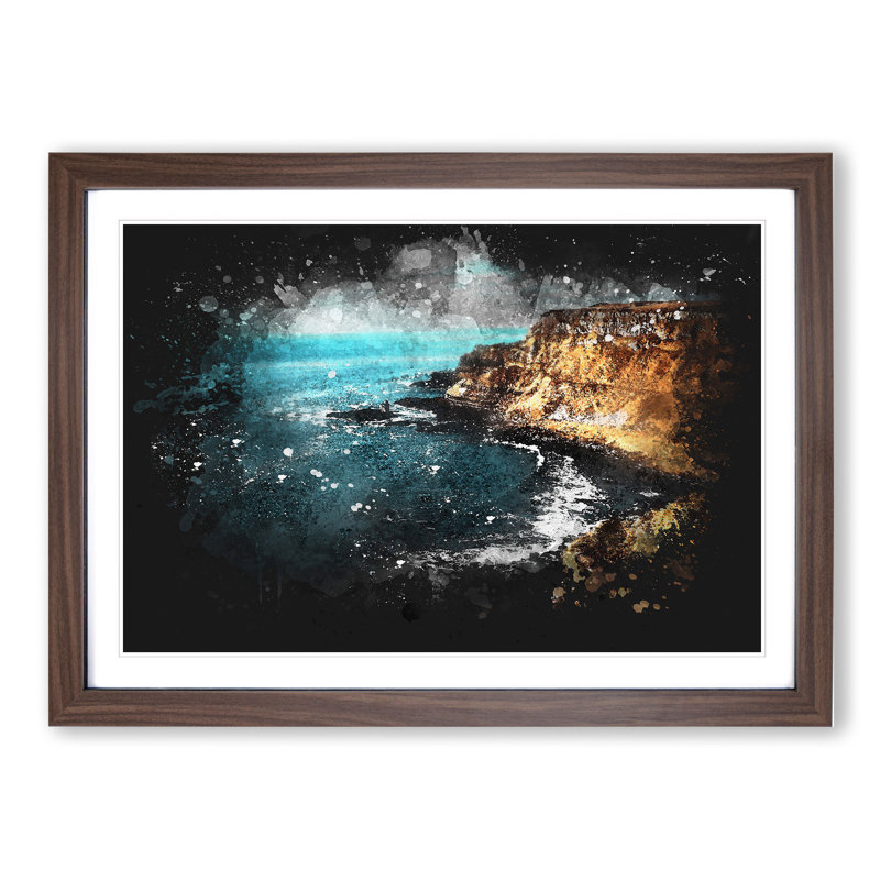 Giant's Causeway Northern Ireland - Picture Frame Graphic Art, 27cm H x 36cm W x 2cm D, Walnut