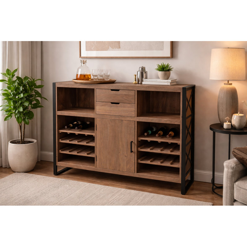 Bar à vin avec rangement pour bouteilles de vin Gail, Gris délavé