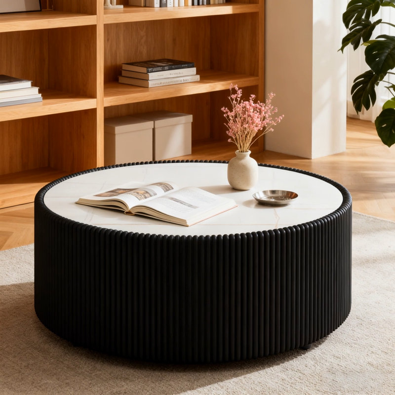 Table de canapé moderne en forme de cylindre en ardoise clair pour meubles de salon, Noir