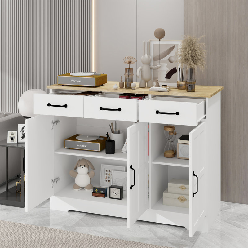 Buffet Farmhouse avec 3 tiroirs et 3 portes, rangement durable pour la salle à manger, le salon et la cuisine