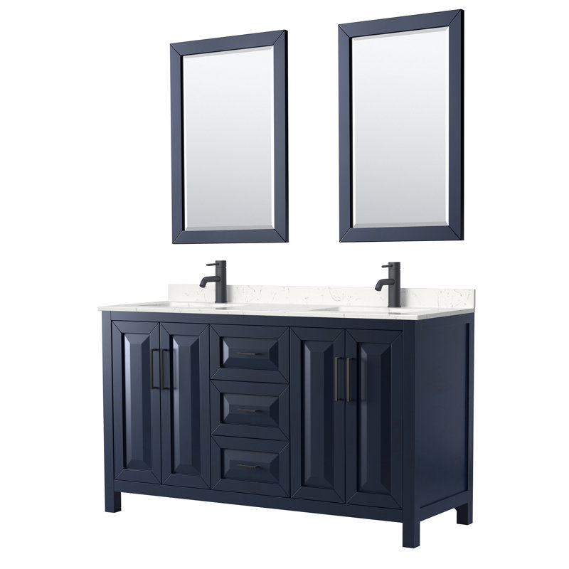 Daria 72" Double Bathroom Vanity Set with Mirror, Matte Black, Dark Blue, 72"