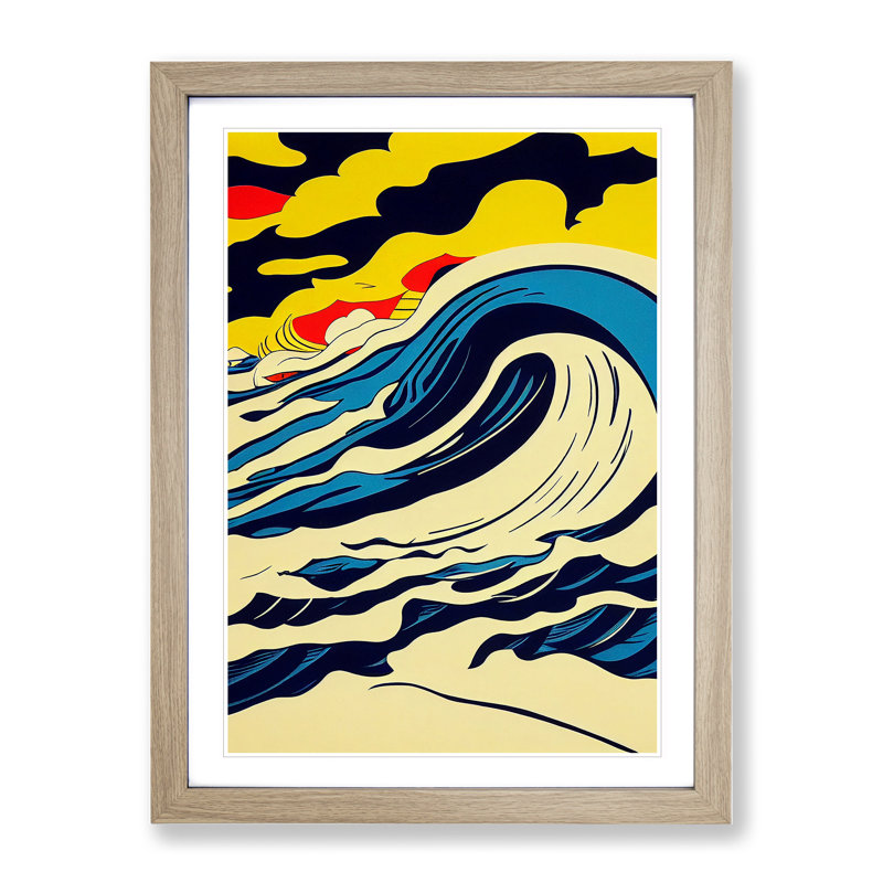 Pop Art Ocean Wave No.2 - Wall Art, 46cm H x 34cm W, Oak Framed