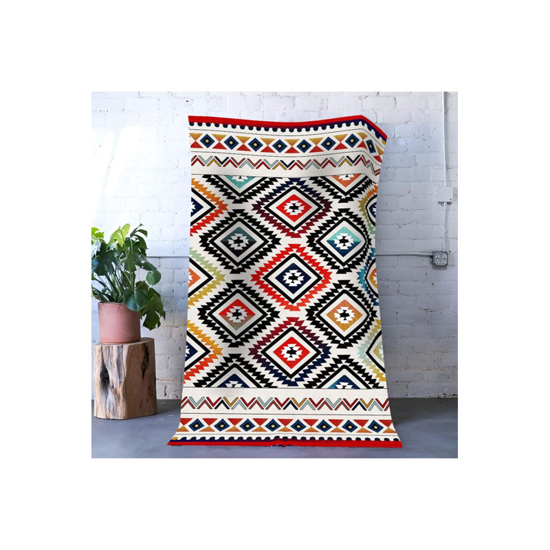Tapis décoratif lavable à la machine à motif géométrique, Sous-tapis rectangulaire de 3 pi 3 po x 4 pi 11 po