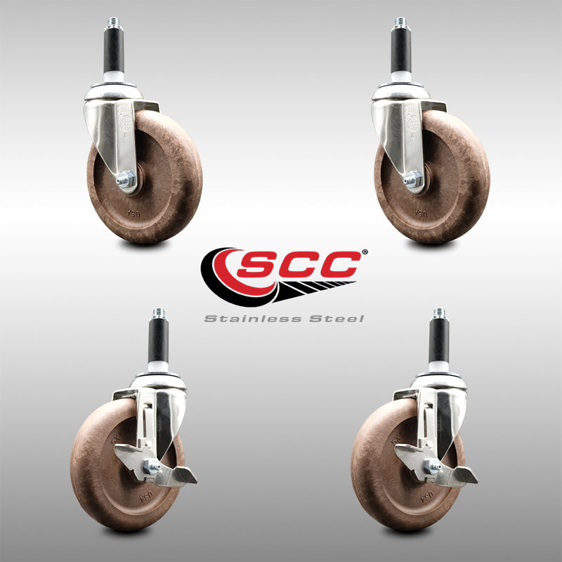 316SS High Temp Glass Filled Nylon Stem Caster Set 2 Brake SCC