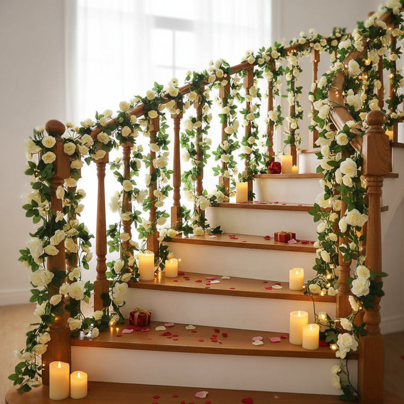 69-Piece Rose Artificial Flower Vine – DIY Plastic Garland For Wedding Home Valentines Day Party Wall Decor, White